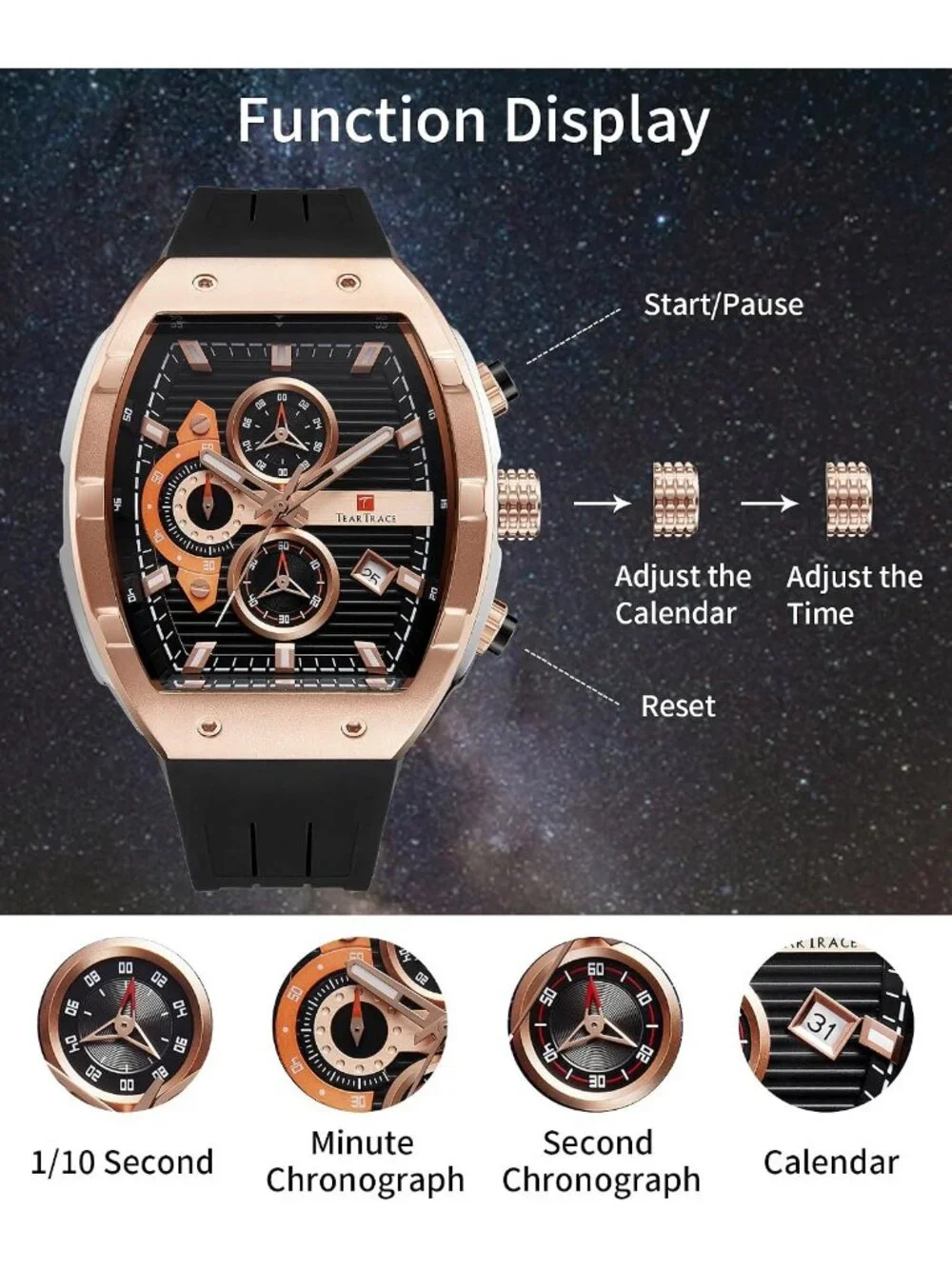 Men's Rose Gold Original Analog Quartz Waterproof Sport Fashion Unique Watch
